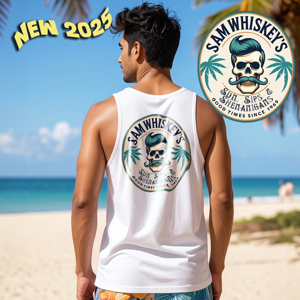 SW BEACH 2025 SUN, SIPS & SHENANIGANS TAN TOP
