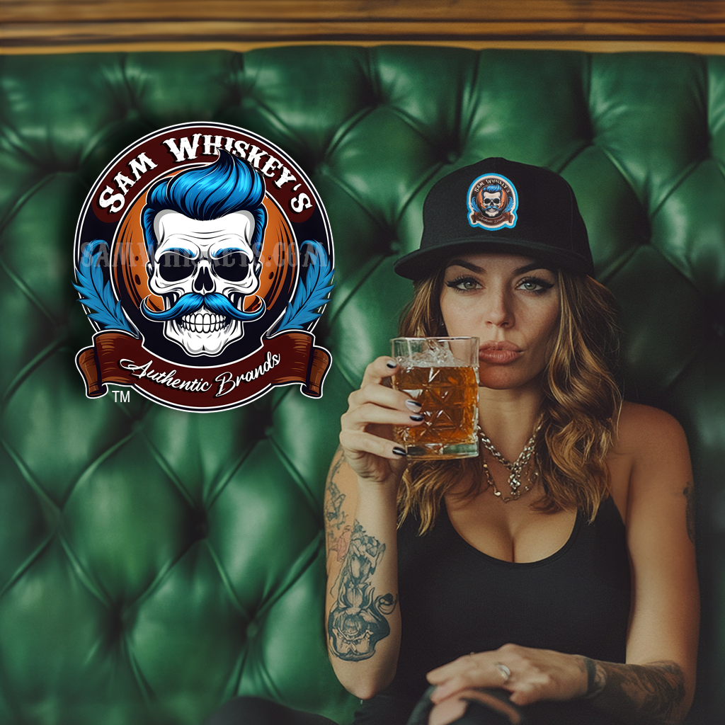 SAM WHISKEY'S AUTHENTIC BRANDS LOGO2023 FLAT BILL HAT