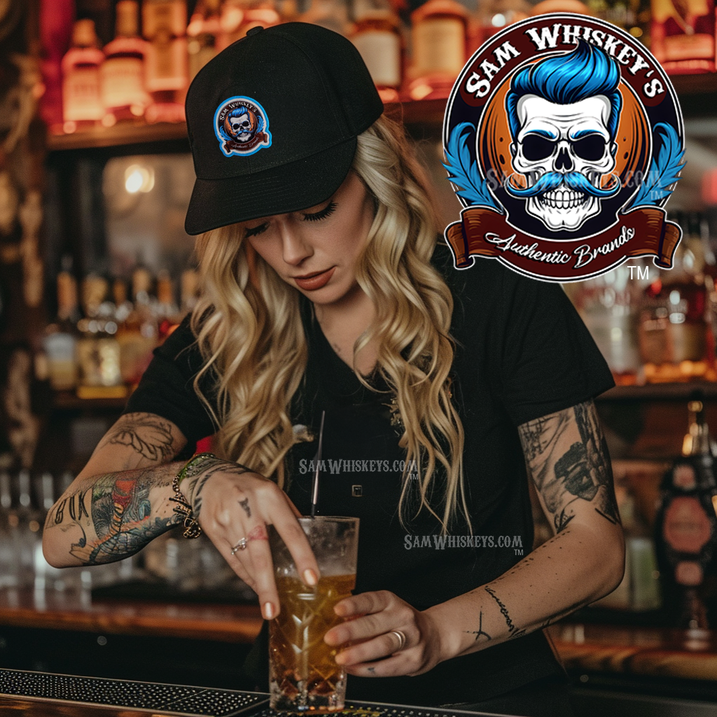 SAM WHISKEY'S AUTHENTIC BRANDS LOGO2023 FLAT BILL HAT